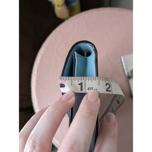 KATE SPADE MONDAY Leather Saffiano Envelope Small Clutch Wallet purse Light Blue - Picture 8 of 9